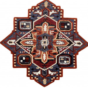 HomeRoots 7' Handcrafted Blue and Red Wool Area Rug - Vibrant, Artisan Quality for Modern and Transitional Spaces 7' Round 396155