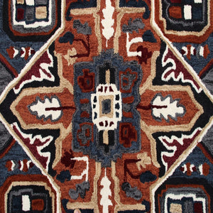 HomeRoots 7' Handcrafted Blue and Red Wool Area Rug - Vibrant, Artisan Quality for Modern and Transitional Spaces 7' Round 396155