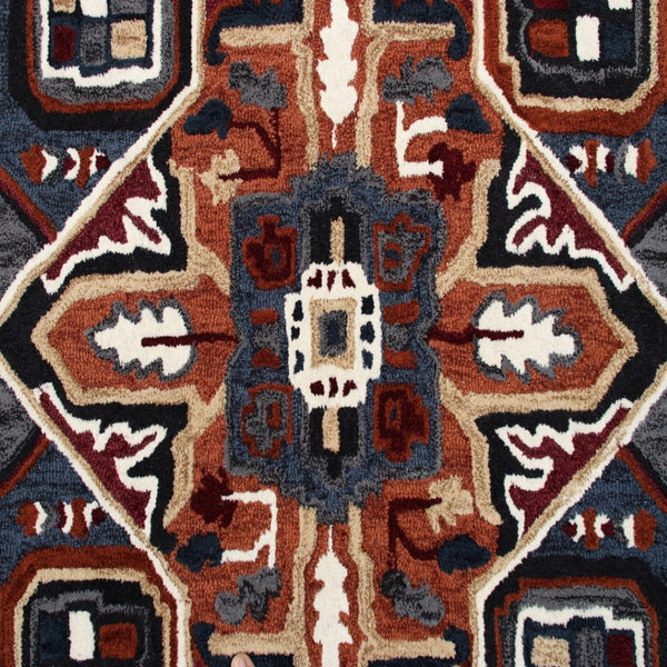 HomeRoots 7' Handcrafted Blue and Red Wool Area Rug - Vibrant, Artisan Quality for Modern and Transitional Spaces 7' Round 396155