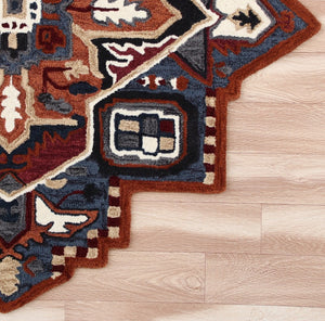 HomeRoots 7' Handcrafted Blue and Red Wool Area Rug - Vibrant, Artisan Quality for Modern and Transitional Spaces 7' Round 396155