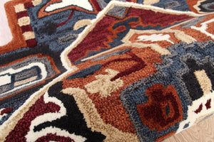 HomeRoots 7' Handcrafted Blue and Red Wool Area Rug - Vibrant, Artisan Quality for Modern and Transitional Spaces 7' Round 396155