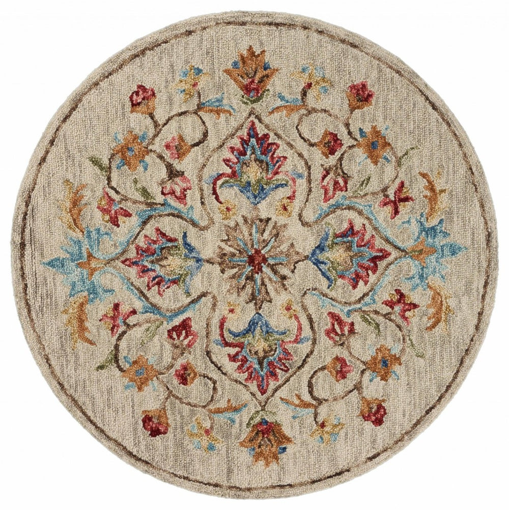 HomeRoots 6' Beige Hand-Tufted Wool Area Rug - Plush, Elegant Design for Living Room & Bedroom Decor 6' Round 396159