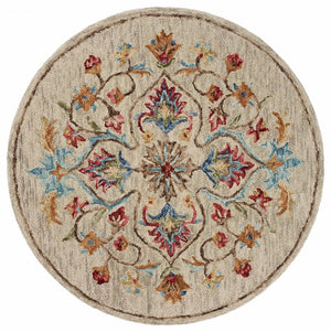 HomeRoots 6' Beige Hand-Tufted Wool Area Rug - Plush, Elegant Design for Living Room & Bedroom Decor 6' Round 396159