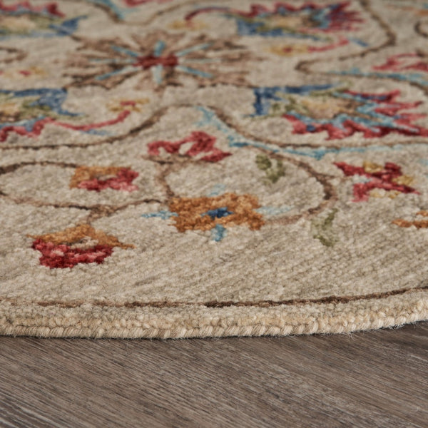 HomeRoots 6' Beige Hand-Tufted Wool Area Rug - Plush, Elegant Design for Living Room & Bedroom Decor 6' Round 396159