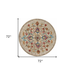 HomeRoots 6' Beige Hand-Tufted Wool Area Rug - Plush, Elegant Design for Living Room & Bedroom Decor 6' Round 396159