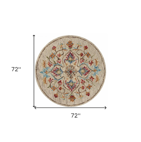 HomeRoots 6' Beige Hand-Tufted Wool Area Rug - Plush, Elegant Design for Living Room & Bedroom Decor 6' Round 396159