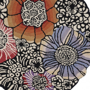 HomeRoots 4' Floral Area Rug in Red and Black – Hand-Tufted Wool-Cotton Blend for Modern Comfort and Style 4' Round 396164