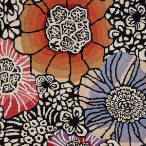 HomeRoots 4' Floral Area Rug in Red and Black – Hand-Tufted Wool-Cotton Blend for Modern Comfort and Style 4' Round 396164