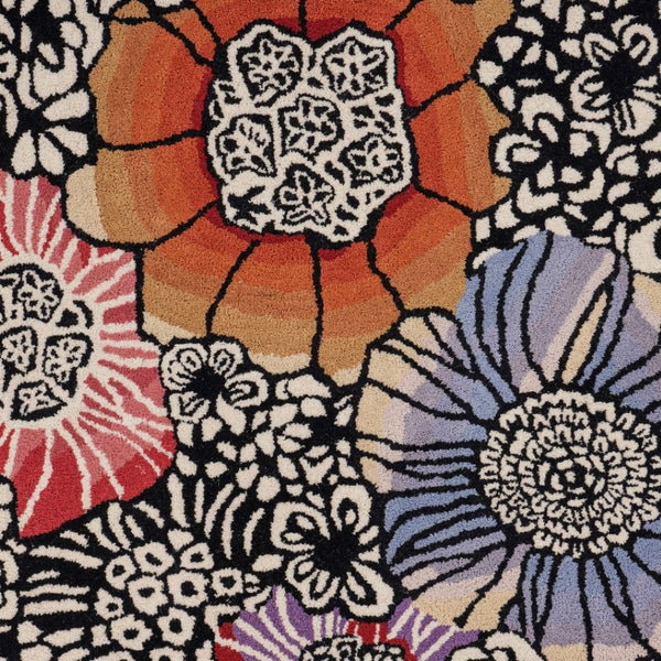 HomeRoots 4' Floral Area Rug in Red and Black – Hand-Tufted Wool-Cotton Blend for Modern Comfort and Style 4' Round 396164