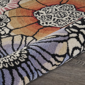 HomeRoots 4' Floral Area Rug in Red and Black – Hand-Tufted Wool-Cotton Blend for Modern Comfort and Style 6' Round 396165