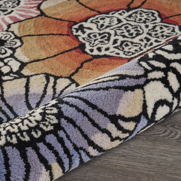 HomeRoots 4' Floral Area Rug in Red and Black – Hand-Tufted Wool-Cotton Blend for Modern Comfort and Style 6' Round 396165