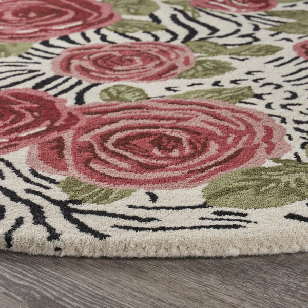 Homeroots 4' Round Red Rose Bed Area Rug  Wool 396166