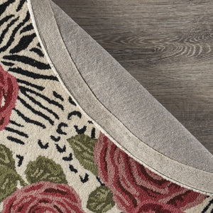 Homeroots 4' Round Red Rose Bed Area Rug  Wool 396166