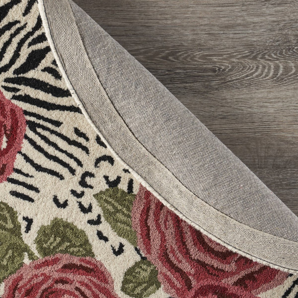 Homeroots 4' Round Red Rose Bed Area Rug  Wool 396166