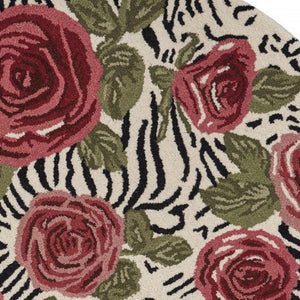HomeRoots 4' Elegant Red Rose Bed Area Rug - Hand-Tufted Wool & Cotton, Plush, Versatile Floral Design 4' Round 396166