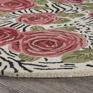 Homeroots 6' Rose Round Wool Hand Tufted Area Rug  Wool 396167