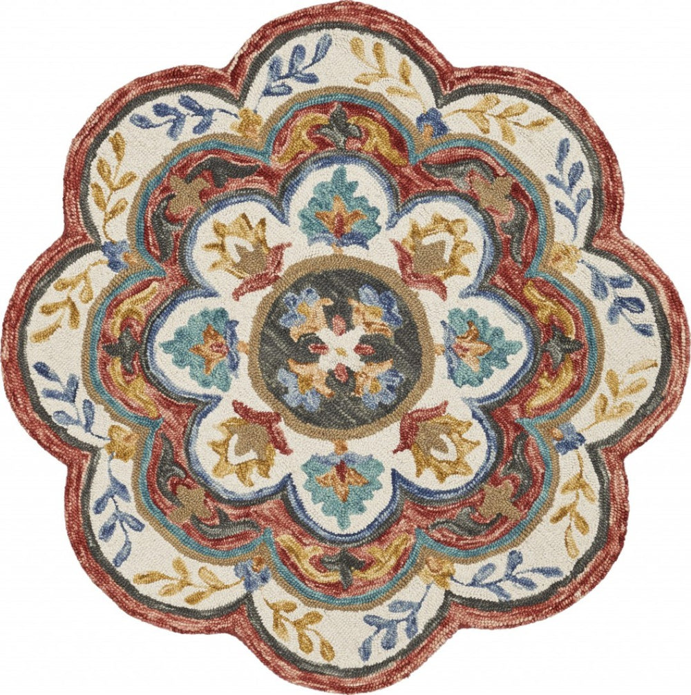 HomeRoots 6' Red Wool Hand Hooked Rug – Artisan Crafted, Timeless Warmth for Modern & Traditional Spaces 6' Round 396169