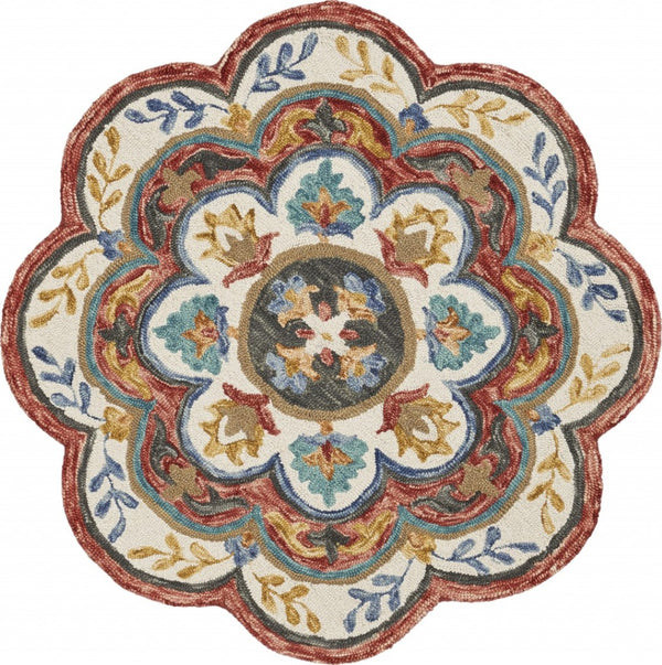 HomeRoots 6' Red Wool Hand Hooked Rug – Artisan Crafted, Timeless Warmth for Modern & Traditional Spaces 6' Round 396169