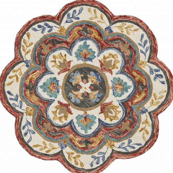 HomeRoots 6' Red Wool Hand Hooked Rug – Artisan Crafted, Timeless Warmth for Modern & Traditional Spaces 6' Round 396169