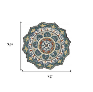 HomeRoots 6' Green and Ivory Wool Hand-Tufted Rug - Artisan Crafted Comfort for Timeless Home Elegance 6' Round 396171