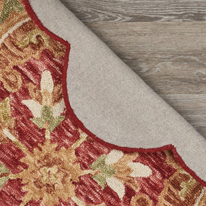 Homeroots 4' Round Rustic Red Scalloped Edge Area Rug  Wool 396172