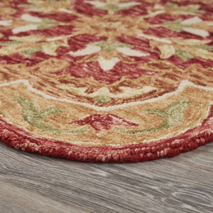 Homeroots 6' Round Rustic Red Scalloped Edge Area Rug  Wool 396173