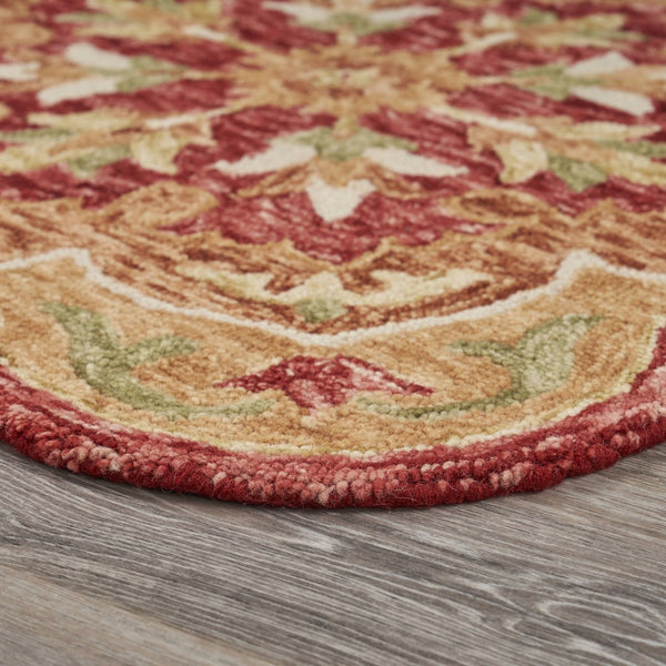 Homeroots 6' Round Rustic Red Scalloped Edge Area Rug  Wool 396173