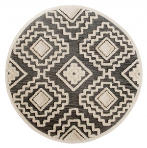 HomeRoots 6' Geometric Gray and Cream Wool Area Rug – Hand-Tufted Luxury for Modern Living Spaces 6' Round 396179
