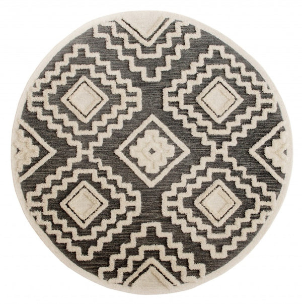 HomeRoots 6' Geometric Gray and Cream Wool Area Rug – Hand-Tufted Luxury for Modern Living Spaces 6' Round 396179