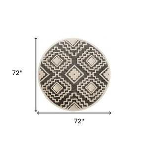 HomeRoots 6' Geometric Gray and Cream Wool Area Rug – Hand-Tufted Luxury for Modern Living Spaces 6' Round 396179
