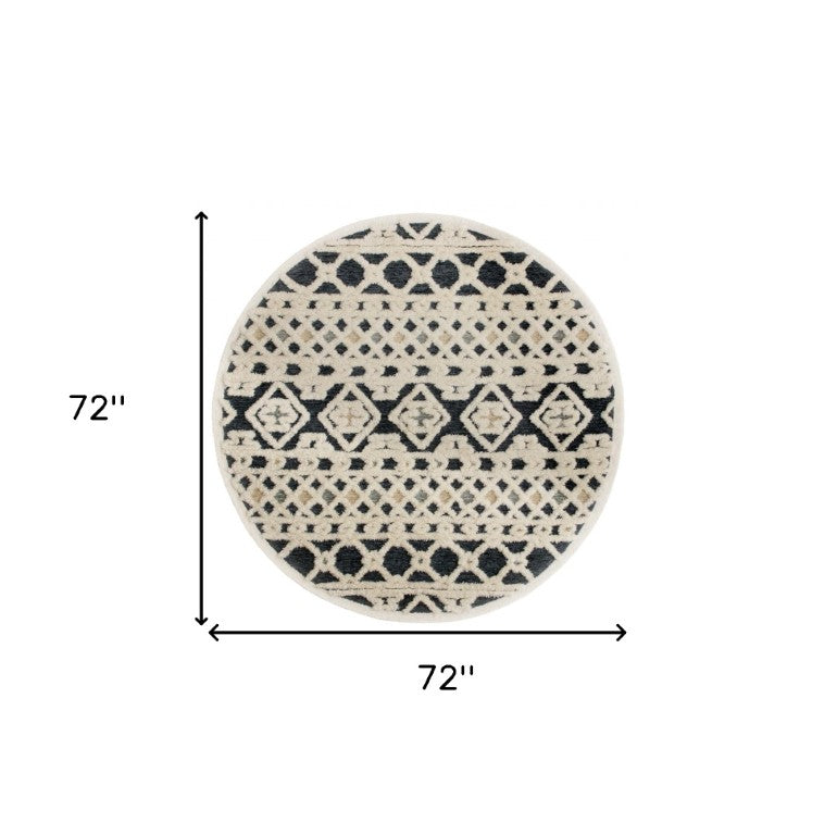 6 Foot Round Wool Area Rug Hand Tufted Artisan Craft Blue Ivory Living Room Accent