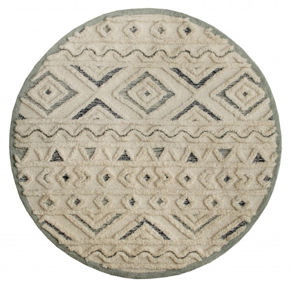 HomeRoots 6' Modern Geometric Area Rug in Cream and Deep Gray - Hand-Tufted Wool for Stylish Warmth & Durability 6' Round 396183