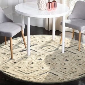 HomeRoots 6' Modern Geometric Area Rug in Cream and Deep Gray - Hand-Tufted Wool for Stylish Warmth & Durability 6' Round 396183