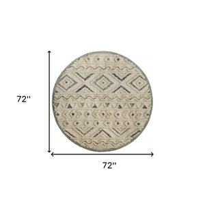 HomeRoots 6' Modern Geometric Area Rug in Cream and Deep Gray - Hand-Tufted Wool for Stylish Warmth & Durability 6' Round 396183
