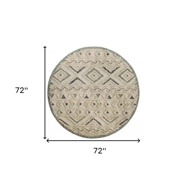 HomeRoots 6' Modern Geometric Area Rug in Cream and Deep Gray - Hand-Tufted Wool for Stylish Warmth & Durability 6' Round 396183