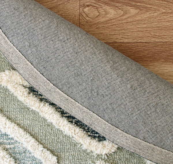 HomeRoots 6' Modern Geometric Area Rug in Cream and Sage – Handcrafted Wool for Comfort and Style 6' Round 396185