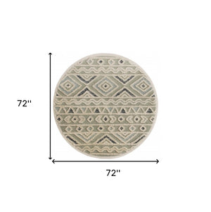 HomeRoots 6' Modern Geometric Area Rug in Cream and Sage – Handcrafted Wool for Comfort and Style 6' Round 396185