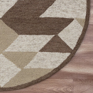 Homeroots 4' Round Brown Bohemian Geometric Area Rug  Wool 396186