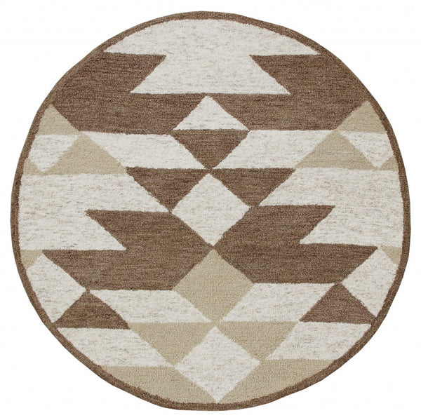 Homeroots 6' Brown And Ivory Round Wool Hand Tufted Area Rug  Wool 396187