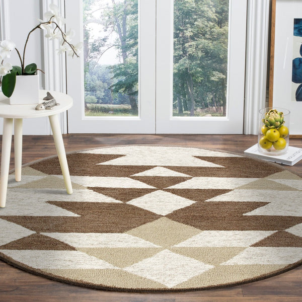 Homeroots 6' Brown And Ivory Round Wool Hand Tufted Area Rug  Wool 396187