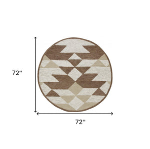 Homeroots 6' Brown And Ivory Round Wool Hand Tufted Area Rug  Wool 396187