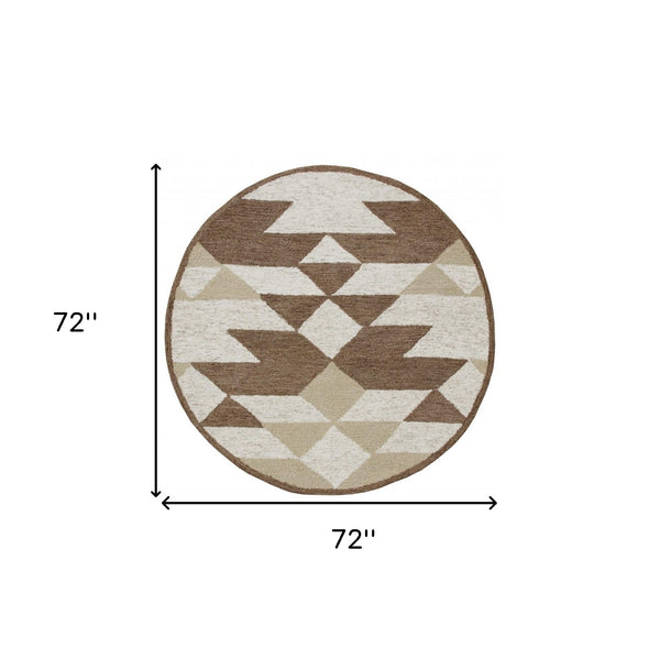 Homeroots 6' Brown And Ivory Round Wool Hand Tufted Area Rug  Wool 396187