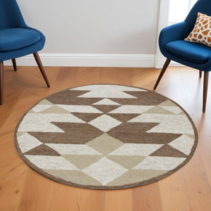 HomeRoots 6' Hand-Tufted Brown and Ivory Wool Area Rug - Elevate Your Space with Artisan Charm and Warmth 6' Round 396187