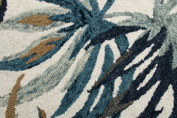 HomeRoots 6' Tropical Area Rug in Blue and White - Hand-Tufted Wool with Vibrant Floral Design for Coastal Charm 6' Round 396189