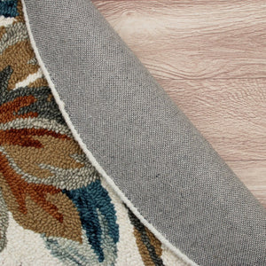 HomeRoots 6' Tropical Area Rug in Blue and White - Hand-Tufted Wool with Vibrant Floral Design for Coastal Charm 6' Round 396189