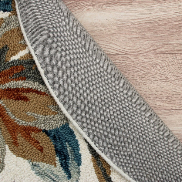HomeRoots 6' Tropical Area Rug in Blue and White - Hand-Tufted Wool with Vibrant Floral Design for Coastal Charm 6' Round 396189