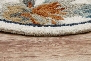 HomeRoots 6' Tropical Area Rug in Blue and White - Hand-Tufted Wool with Vibrant Floral Design for Coastal Charm 6' Round 396189