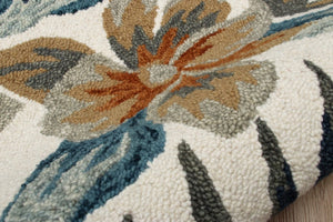 HomeRoots 6' Tropical Area Rug in Blue and White - Hand-Tufted Wool with Vibrant Floral Design for Coastal Charm 6' Round 396189