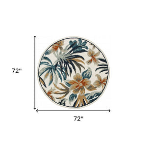 HomeRoots 6' Tropical Area Rug in Blue and White - Hand-Tufted Wool with Vibrant Floral Design for Coastal Charm 6' Round 396189