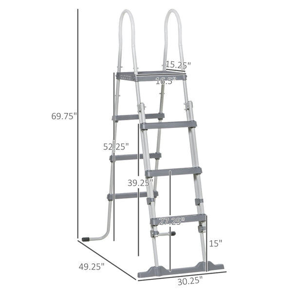 English Elm Outsunny A-frame Above Ground Pool Ladder with Platform Galvanized Steel 48 Inch W2225P200795